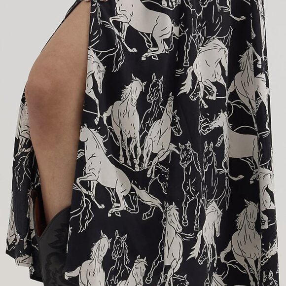 BLACK WHITE HORSE WESTERN TANK MAXI DRESS WITH SIDE SLIT L - Picture 5 of 6